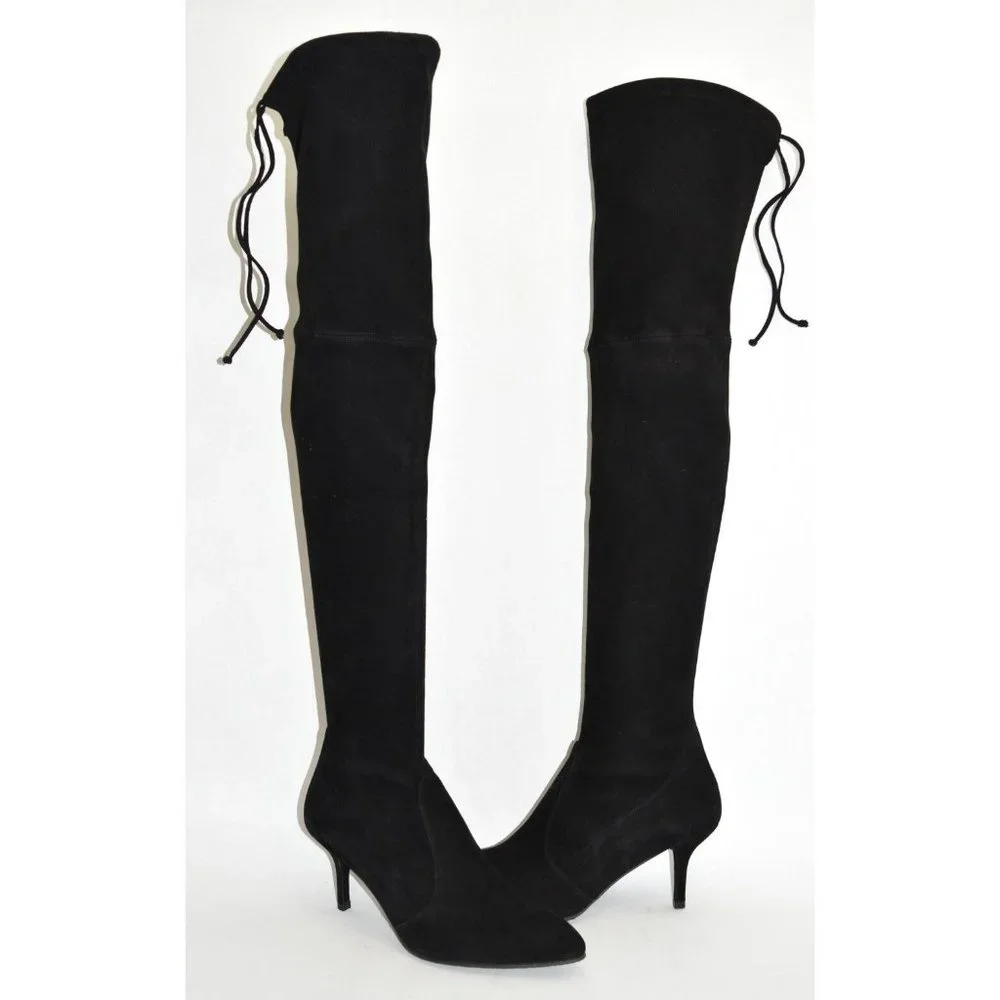 $850 STUART WEITZMAN Tiemodel Over-the-Knee Stretch Boot SUEDE BLACK 10 (K16)